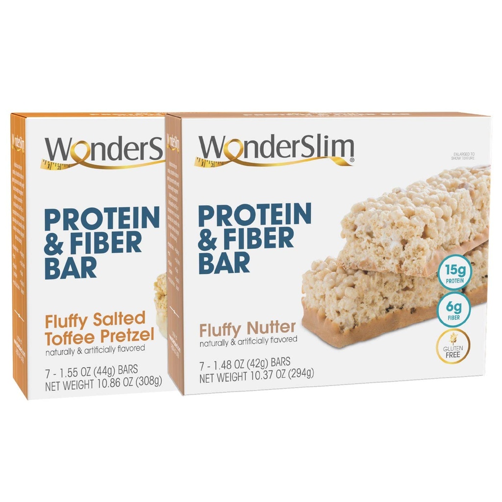WonderSlim Protein dan Fiber Bar Bundle, Fluffy Salted Telegram Pretzel & Fluffy Nutter
