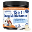 ZEBORA Dog Multivitamin Powder dengan Glucosamine, Dog Vitamin dan Suplemen untuk Dukungan Imune, Skin dan Coat Suplemen dengan Omega 3 untuk Bantuan Allergy, Prograin untuk Kesehatan Digetical & Gut