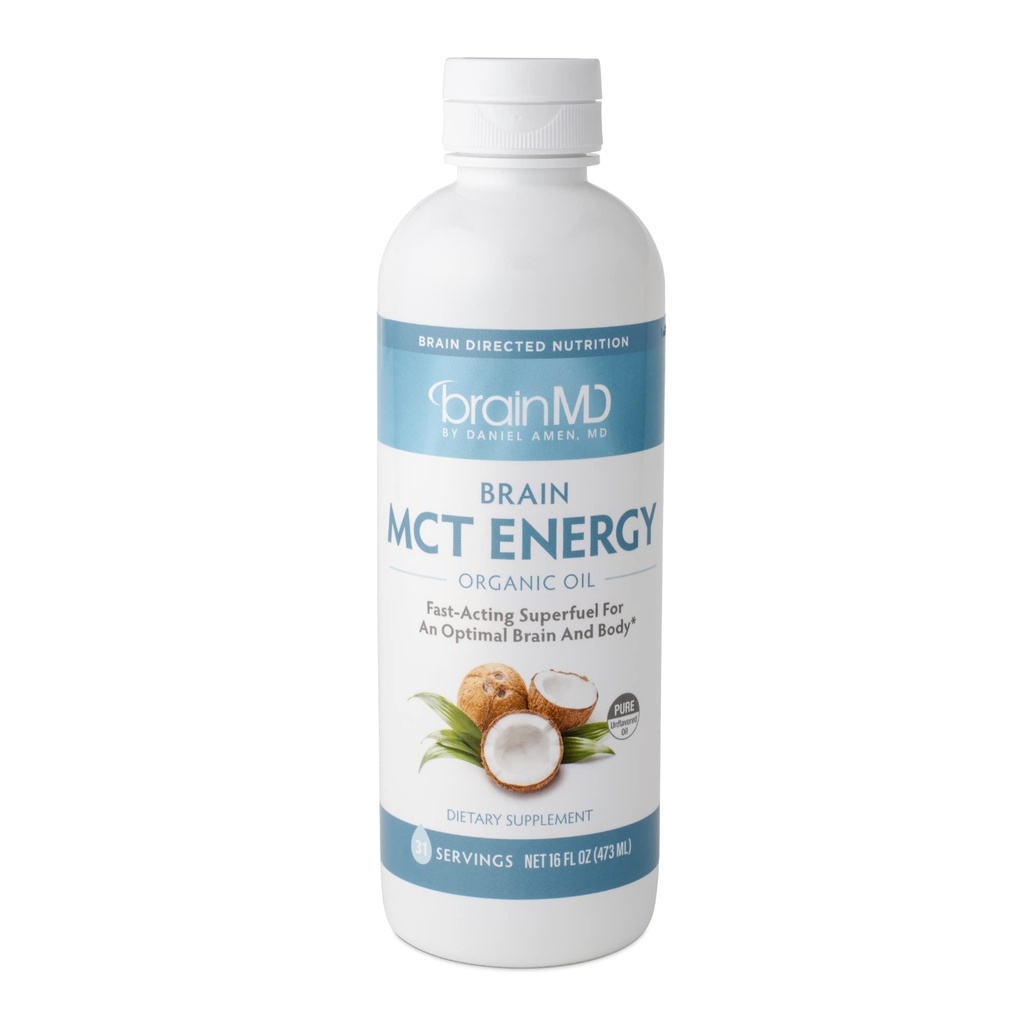 Dr. Amen BrainMD Brain MCT Energy - 16 fl oz - Energy Support for Brain & Body - Improve Focus & Satiety - Clean & Fast Acting - Gluten Free - 31 Servings