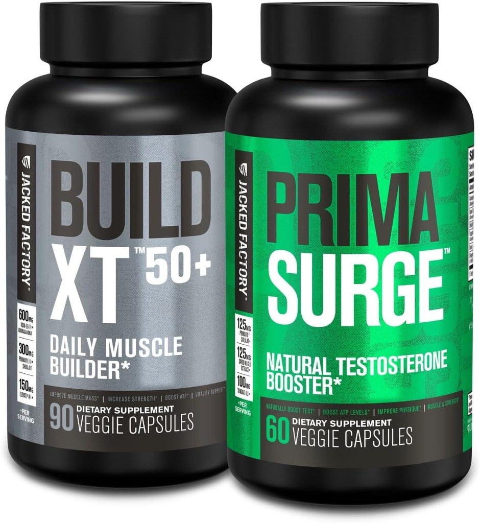 Jacked Factory Build XT 50 + Daily Muscle Builder (90 Capsules) PRIMASSTERONE Testosterone Booster untuk Pria (60 Capsules) untuk Vitalitas, Pemtumbuhan Otot & Energi