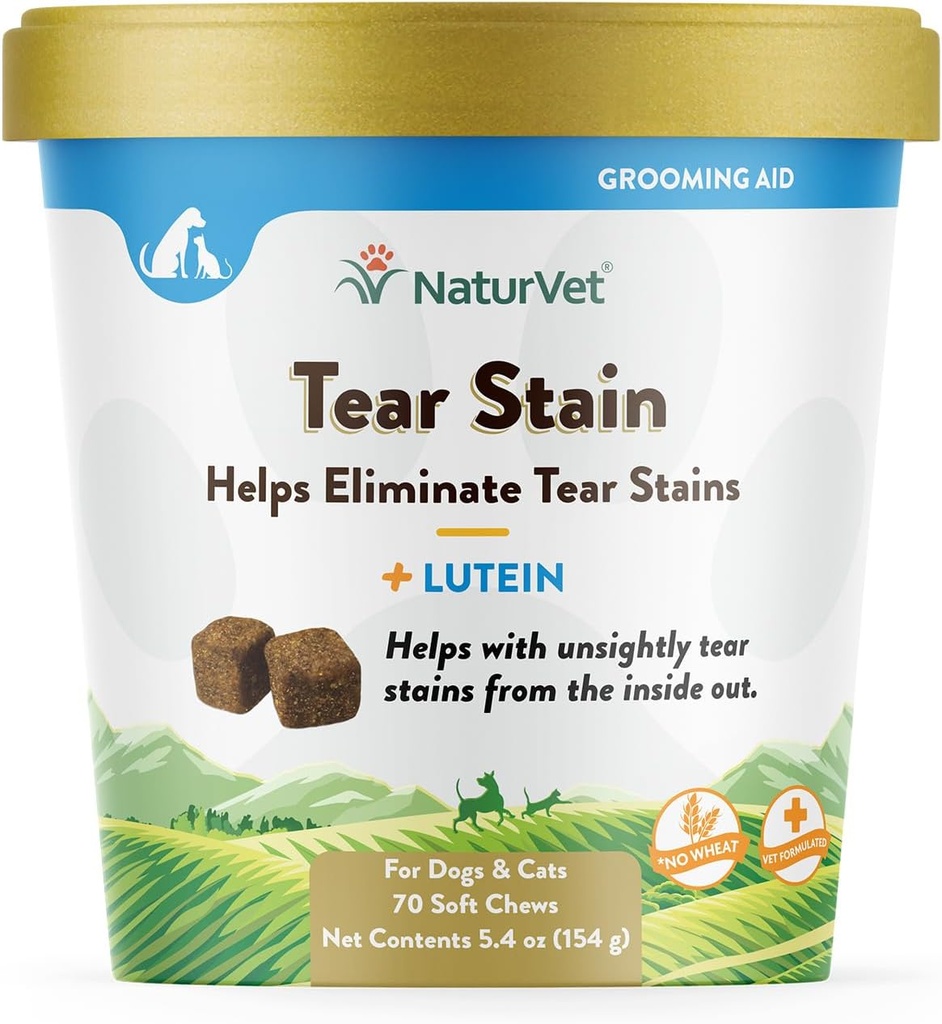 EjVet - Tear Stain Plus Lutein - Menghilangkan Tatanan Air Mata Yang Tak Terhancurkan - Dipenuhi dengan Ekstrak Cranberry, Marshmallow Root & Oregon Grape Root - untuk Anjing & Kucing - 70 Soft Chews
