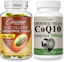 Lipomal CoQ10 800mg 1PCS Bundle dengan Ubiquinol CoQ10 600 MG Softgels dengan Omega-3 & Shilajit & PQ 1PCS