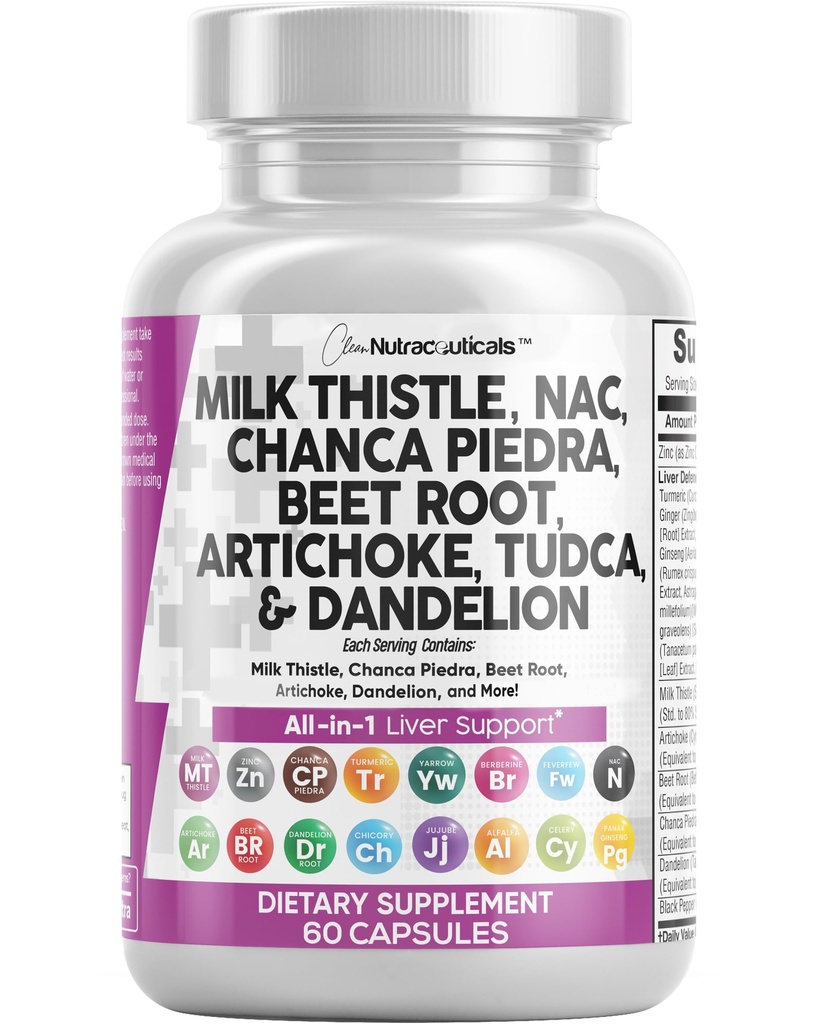 Bersihkan Nutraceuticals Susu Thistle NAC Chanca Piedra Beet Root Artichoke Astragalus Dandelion Root - Liver Cleanse Detox & Repair Supplemen Plus TuDCA Choline & Ginger