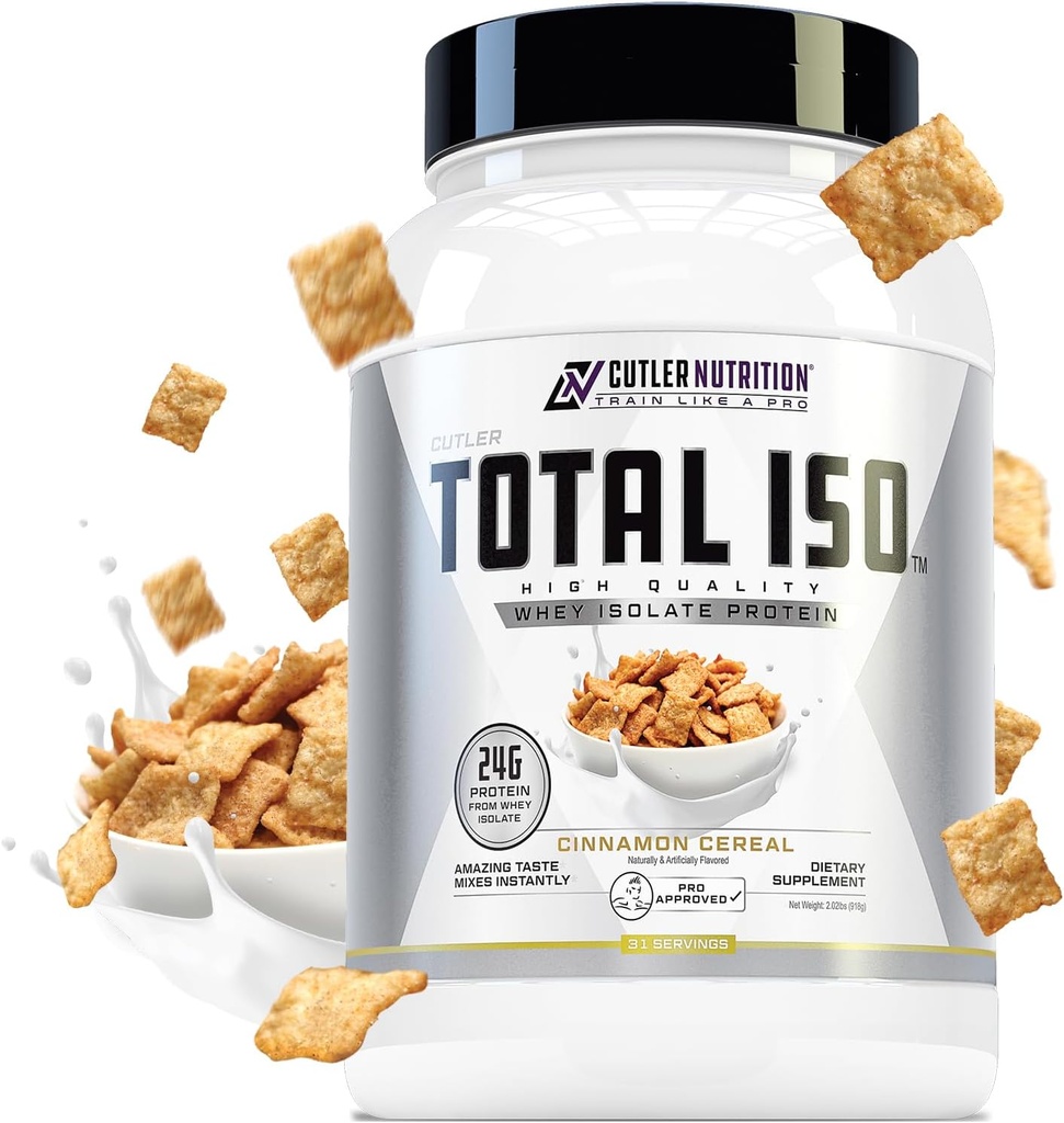 Total ISO Whiy Isolate Protein Powder: Best Tasting Whey Protein Shake Feature 100% Whey Protein Isolate, Perfect Post Workout Protein Powder Mix dan Meal Replacement Drink, Cinna Cereal, 2 Pounds