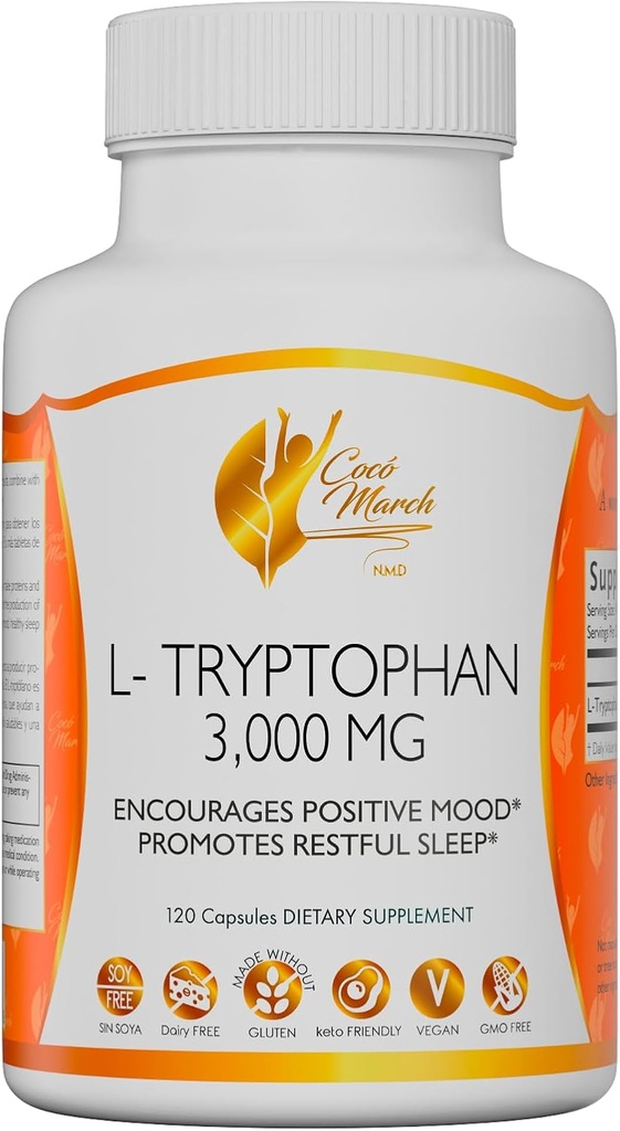 Cocono Maret N.M.D L- Tryptophan Tidur Bantuan 500 mg, Gluten Free, Vegan, GMO Bebas, Dairy Free, Keto Friendly, Soy Free - 30 Servings