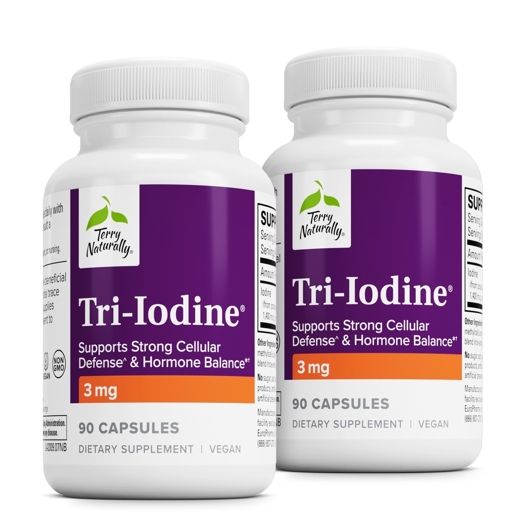 Terry Tentu Tri- Iodin - Tambahan Diet untuk Dukungan Kesehatan Breast & Prostate - Bantuan Fungsi Thyroid Sehat - 3 mg, 90 Kasules, 2 Pack