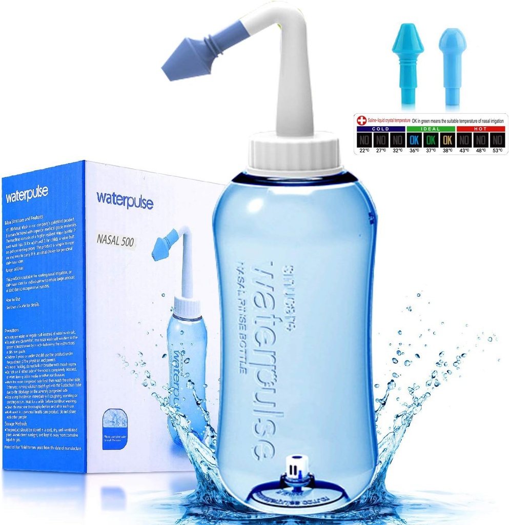 Darate Neti Pot Sinus Rinse Bottle, Nose Wash Pressure Rinse Nasal Irrigation for Adult & Kid BPA Free with Sticker Thermometer (500ML)