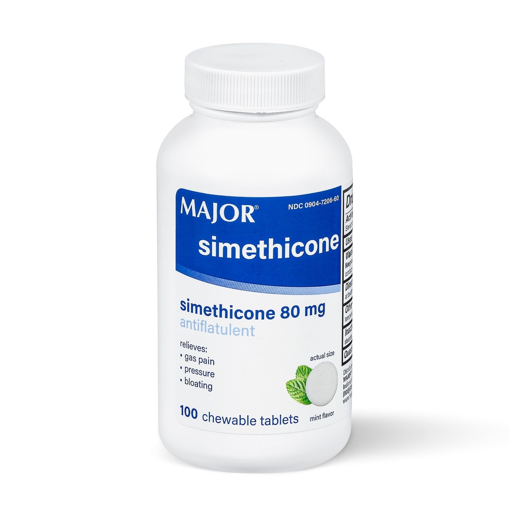 MAJOR SImethacon Gas Relief 80 mg - Anti Flatulence, Bloating and Gas Tekanan Bantuan - 100 Chewable Tablet (1 Pack)