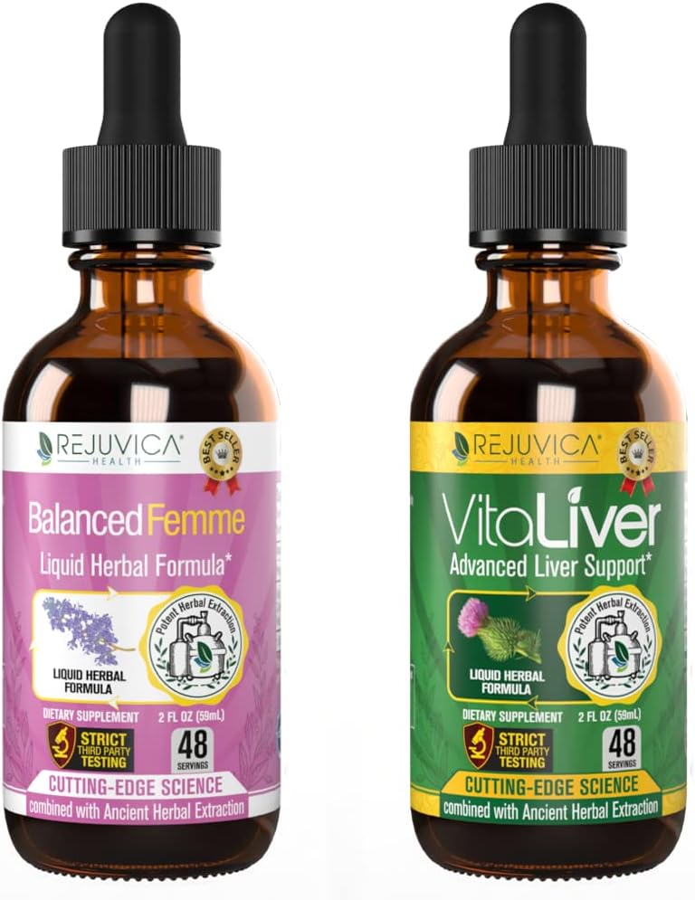 Rejuvicia Health Balanced Femme + VitaLiver - Dukung keseimbangan Wanita + Liver Deliquid Deliquid for Better Absorpsi - Milk Thistle, Dong Quai, Artichoke, Maca, Dandelion & More!