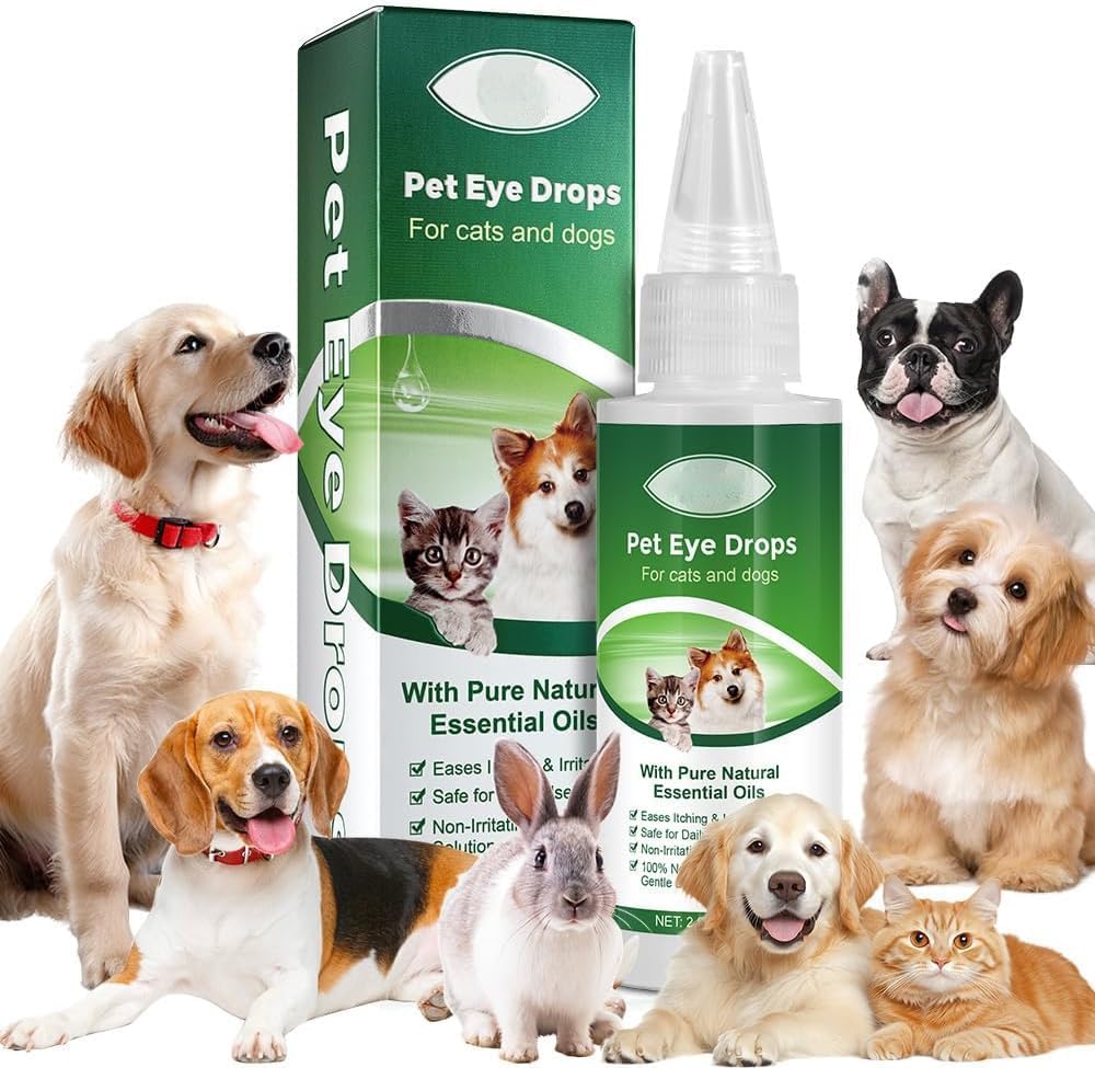 AIQIUSHA Dog Eye Drops 60ML for All Animal Eye Wash, Helling Relieve Pink Eye & Allergy Symptoms, Ease Itching & Irritation, with Pure Natural Estives Oils 100% Natural, Safe, Gentle and Nor-Toxic