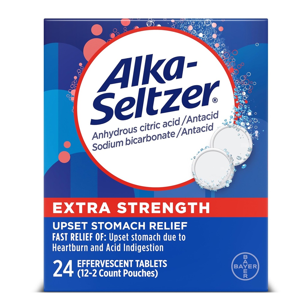 Alka- Seltzer Ekstra Kekuatan Heartburn Relief Effervescent Antax Tablets, Quast Inditraffic Relief, 24 Ct