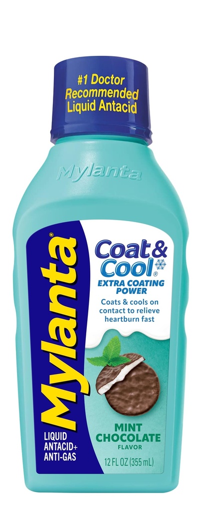 Mylanta Heartburn and Gas Relief, Liquid Antax, Coat & Cool Formula, Mint Chocolate Flavor, 12 Fl Oz