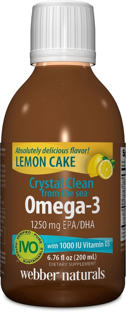 Webber Crystal Clean from The Sea Omega- 3 with Vitamin D3, Lemon Cake, 6.67 Fluid Ounce