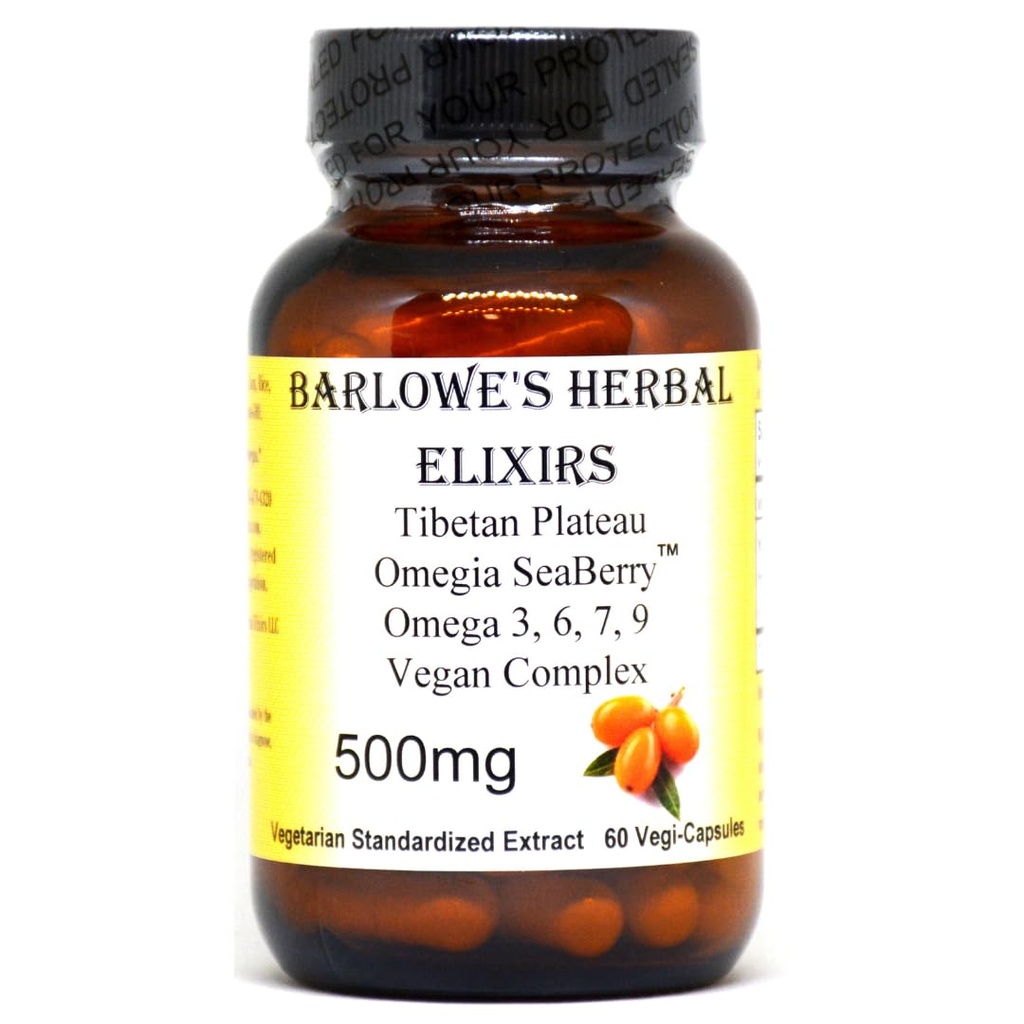 The Barlowe 's Herbal Elixirs Omegia Seaberry Season 124; Sea Buckthorn 124; Complete Omega 3, 6, 9 Fatty Acids 124; 500mg Per Capsule 124; 60 Vevgie Capsules 124; Glass Bottle 124; Stearate Free