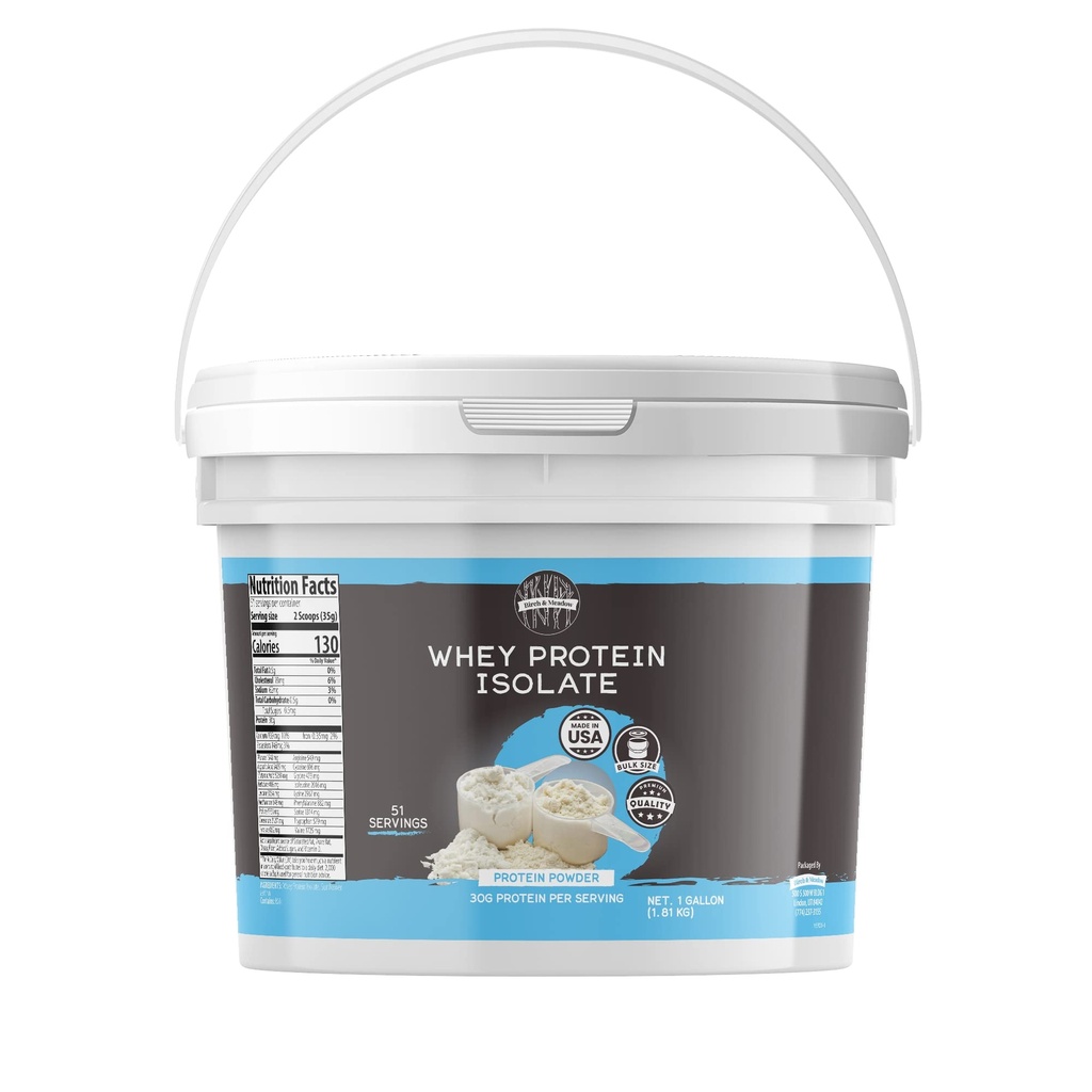 BIRCH & MEADOW 1 Gallon dari Whiy Protein Isolat Powder, Suplemen Kerja Keluar, Tanpa Rasa