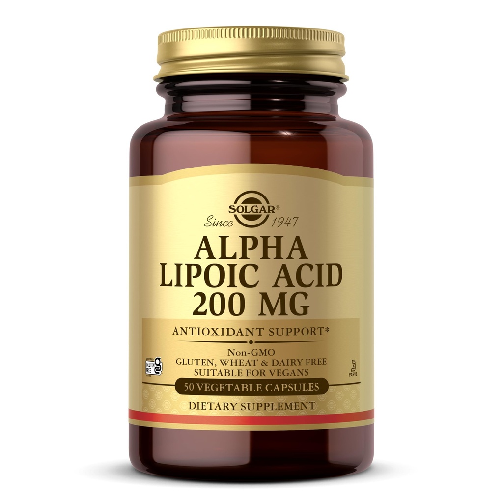 Solgar Alpha Lipoic Acid 200 mg, 50 Vegetable Capsules - Antioksidant Support - Helping to Recycle Glutathione, Vitamin C & E, CoQ-10 - Non-GMO, Vegan, Gluten Free, Dairy Free, Kosher