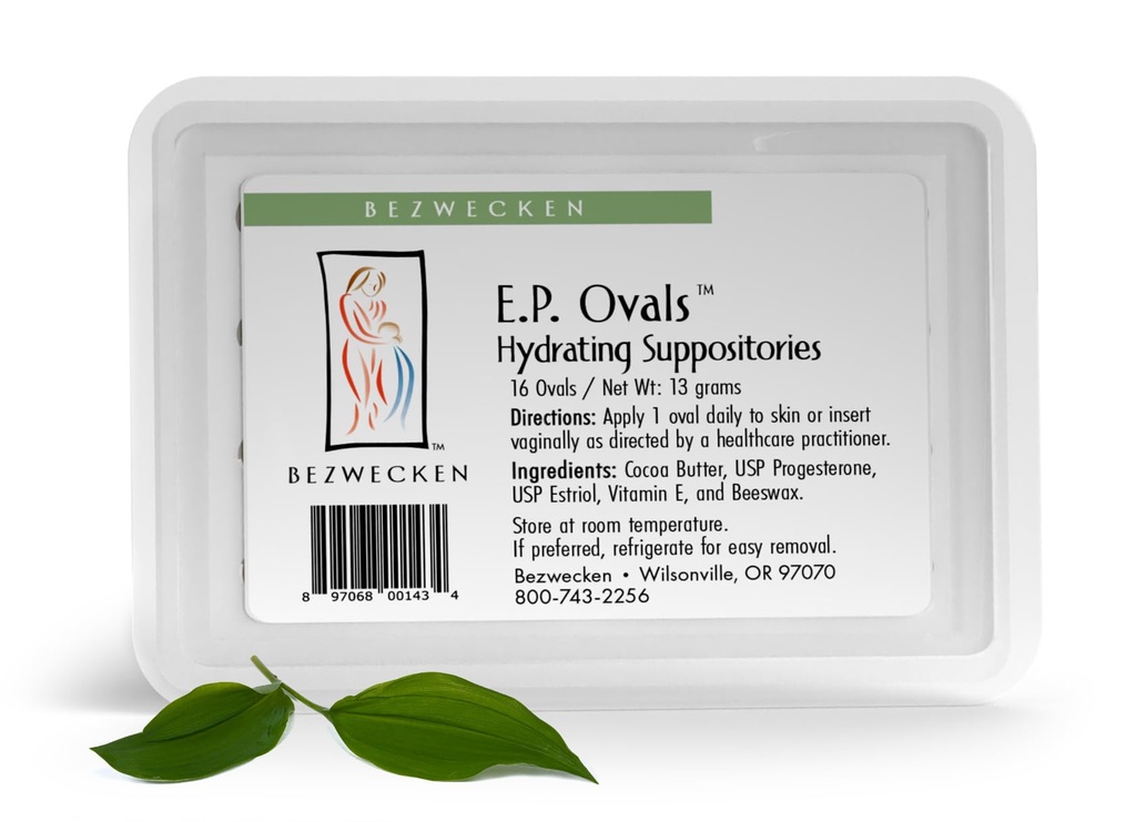 Bezwecken E.P. Ovals - 16 Oval Suplotories - Secara profesional Formulated to Alleviate Vaginal Dryness in Menopausal Women - Unique Blend of Progesterone & Estriol - Natural Vaginal Lubrication
