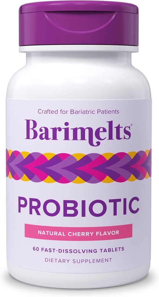 Probiotik Barimelts, 5 Milyar CFU - 60 Fast-Dissoling Tablet (2-Month Sugar-Free Progories for Women, Dukung Kesehatan Gut Setelah Operasi Bariatric, Alami Cherry Flavor