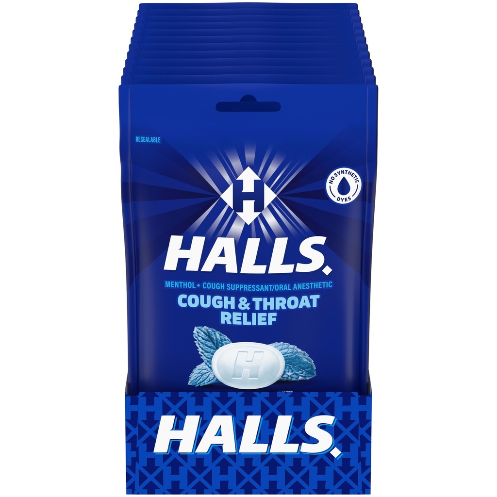 HalLS Cough and Throat Relief Menthof-Lolptus Cough Drops, 12 Bags of 30 (360 Total Drops)