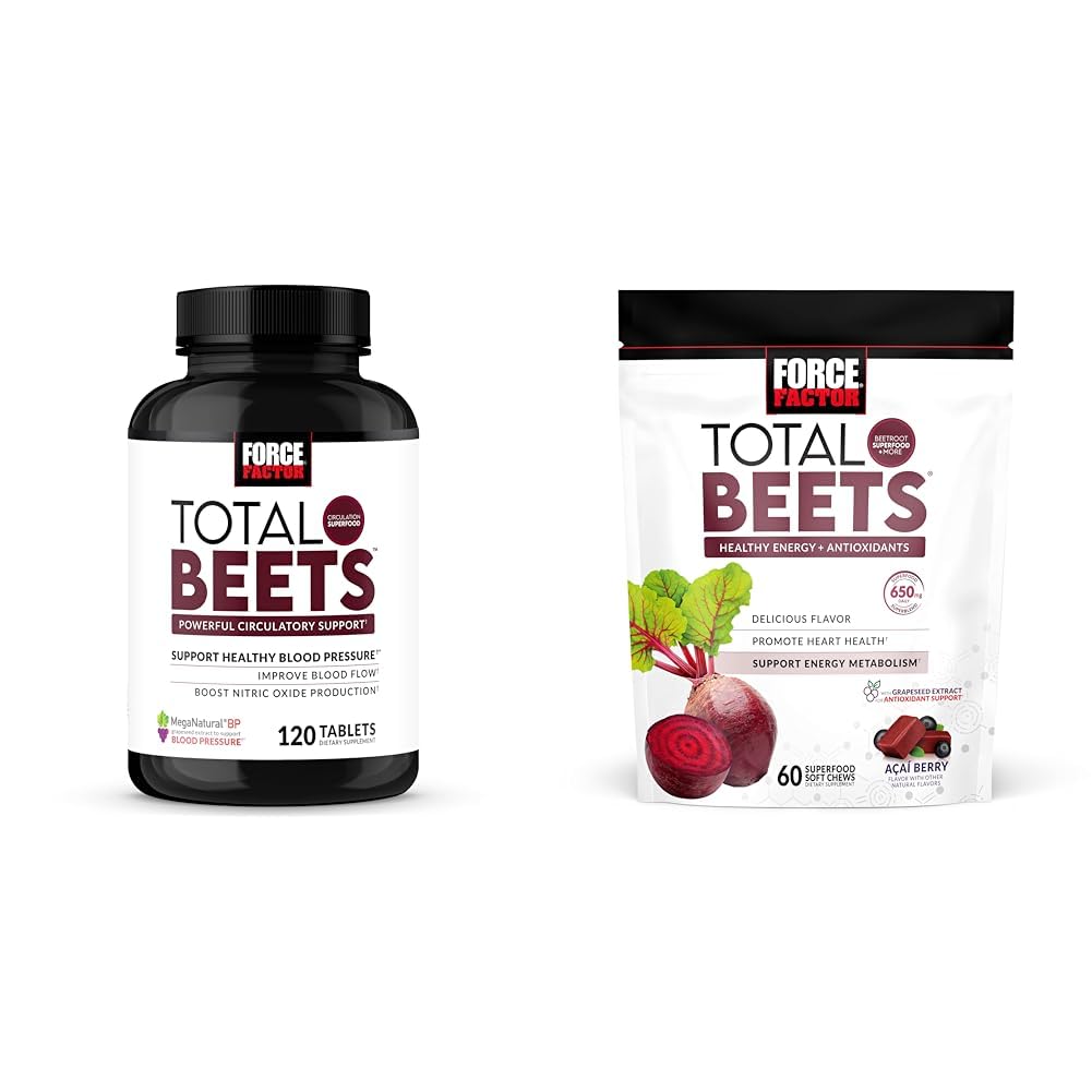 Force Factor Blood Pressure & Total Beets Chews Nitric Oxide Cardiovascular Dukung Grapeseed Antioksidants 120 Count & 60 Chews