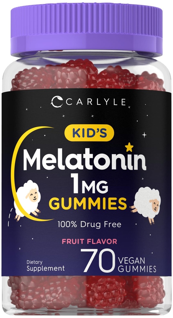 Carlyle Kids Melonatonin Gummies 124; 1 mg 70 Count 124; Fruit Flavor Gummy Gummy 124; Vegan, Non-GMO, Gluten Free