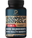 Soursop Graviola Capsules - 3 Bulan Suply - 9450mg Per Serving - 11 Herbs Elderberry, Turmeric Curcumin, Ginger Root, Milk Thistle - Mood, Pikiran, Tubuh & Imune Dukungan - 90 Vegan Capsules