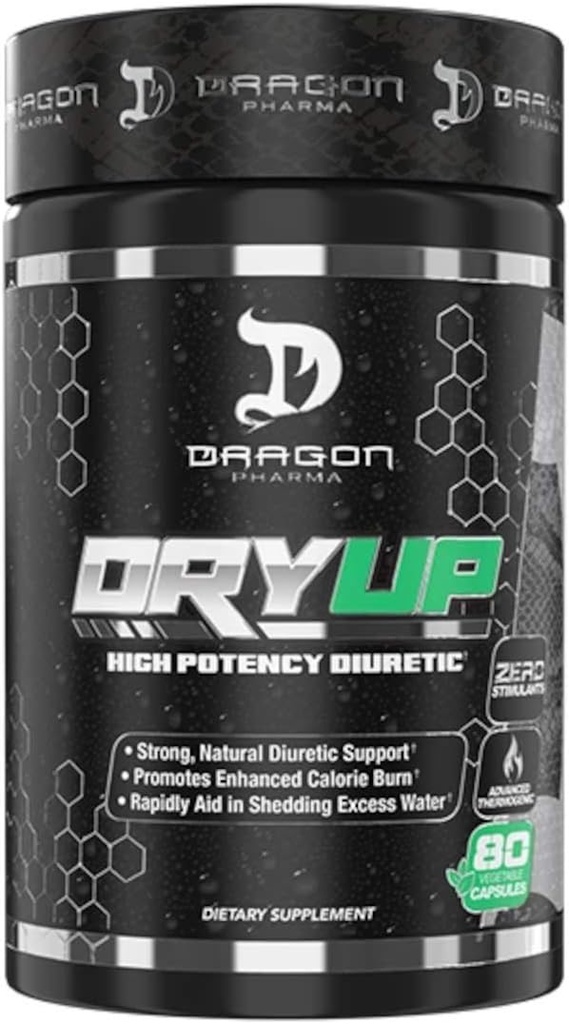 DRGON PHARMA DryUp, Potensi Tinggi Diuretic & Thermogenic Matrix, Fleksible Use, Stim- Free Suplemen, Sempurna untuk Mempersiapkan Kompetisi atau Photoshoots (80 Capsules)