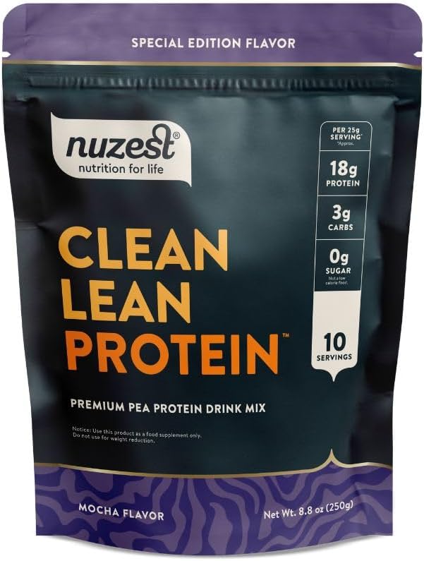 Nuzest - Pea Protein Powder - Lean Protein Bersih, Tanaman Premium Vegan berbasis bubuk Protein, Dairy Free, GMO Free Protein Shake, Mocha, 8.8 oz