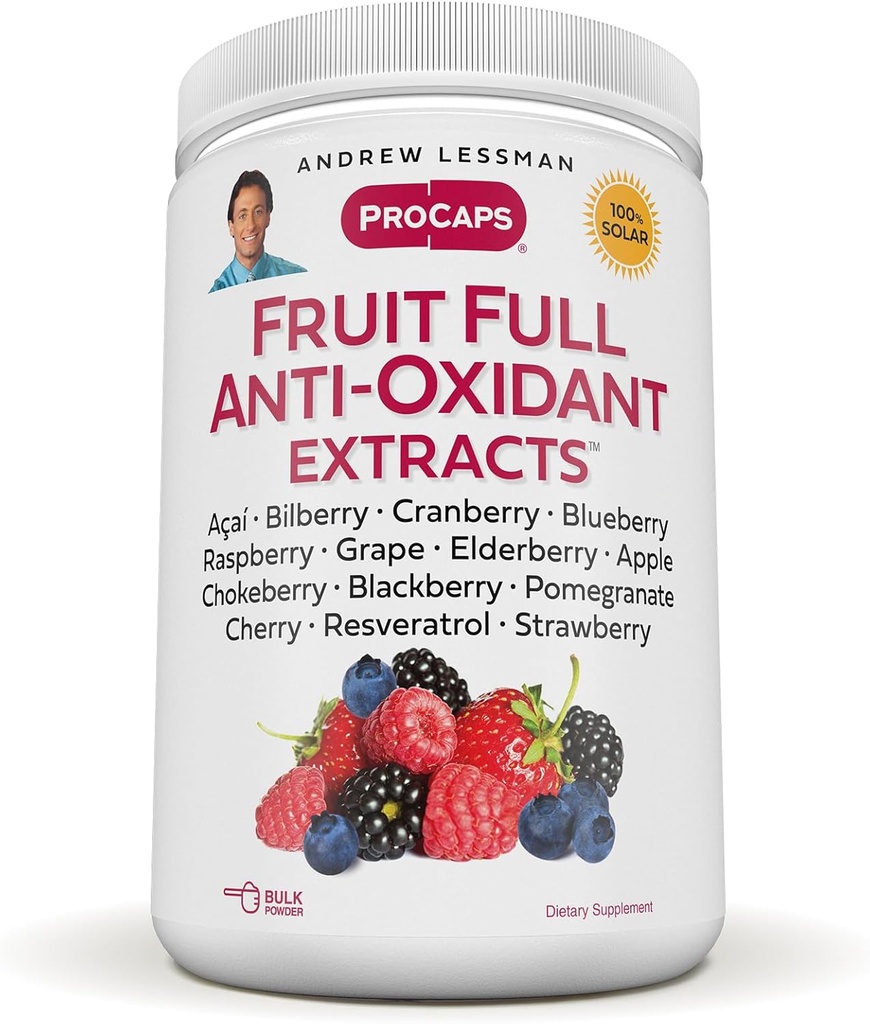 ANDREW LESSMAN Fruit Full Antiidant Extrates Powder 600 Servings - 14 Natural Fruit and Berry Extracts. Bilberry, Cranberry, Benih Anggur, Pomegranate, Reveratrol, dan More.