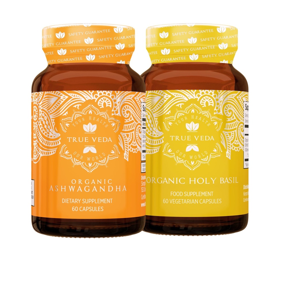 Veda Mood True Bundle USDA Organic 124; Multi- Award- Winning 124; Organic Ashwagandha KSM-66; Organic Holy Basil dengan Vitamin B6