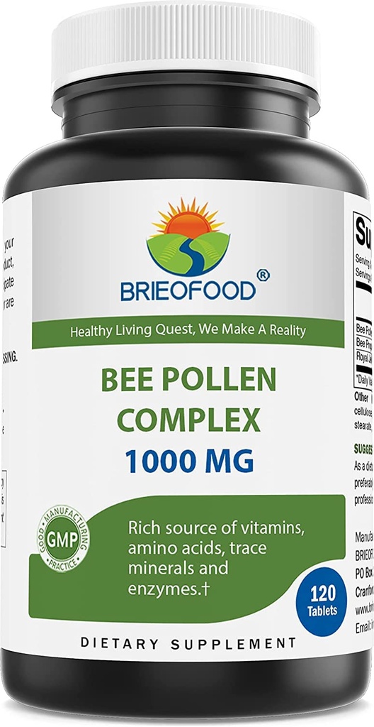 Brieofood Bee Pollen Complex 1000 mg 120 tablet - Dibuat dengan Bee Pollen, Bee Propolis, & Royal Jelly Powder