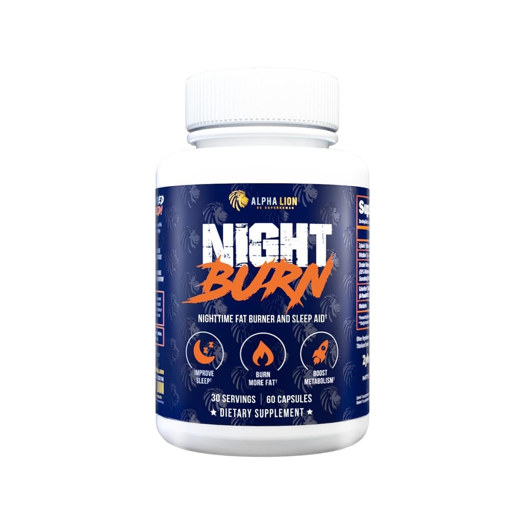 ALPHA LION Night Burning, Metabolism Booster untuk Weight Loss, Kurang Tubuh Fat, Lebih Otot, Promotes Lean Body, Calorie Burning Suplemen, Relax Better, Provious Healthy Cortisol (60 Capsules)