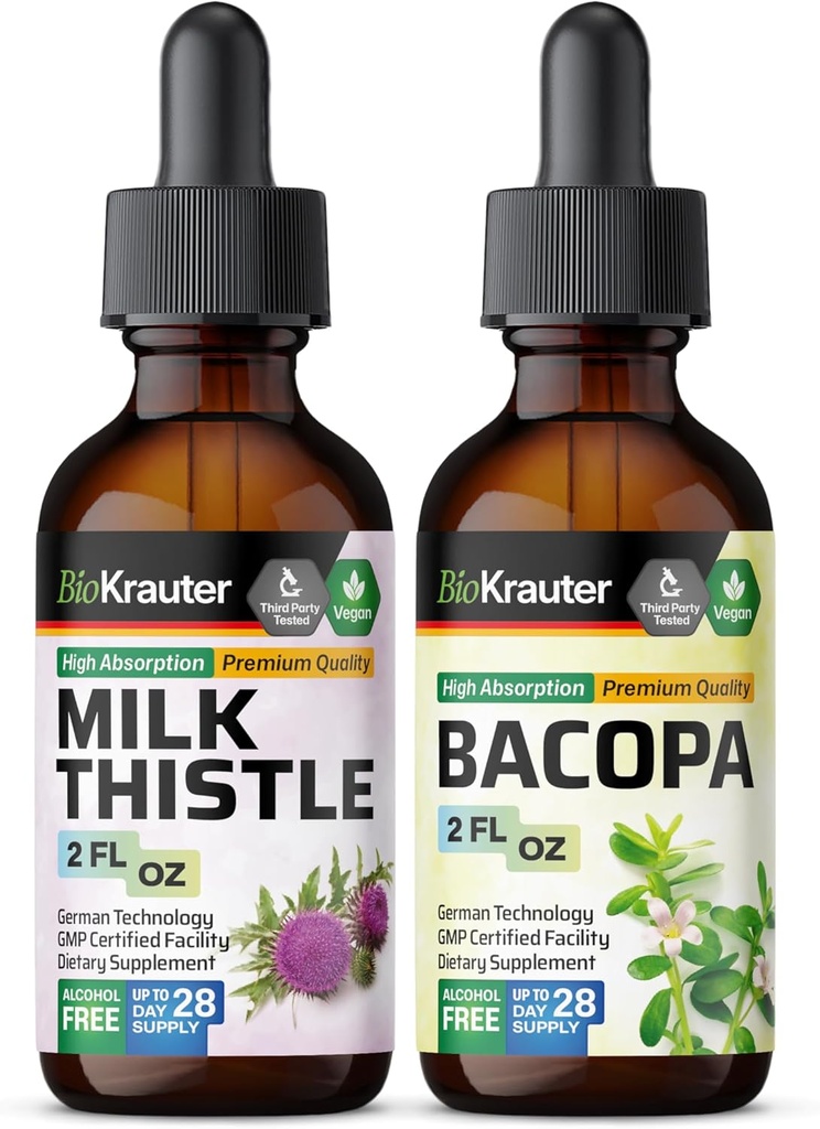BIO KRAUTER Milk Thistle Tsuture 2 Fl Oz. & Bacopa Tincture 2 Fl.