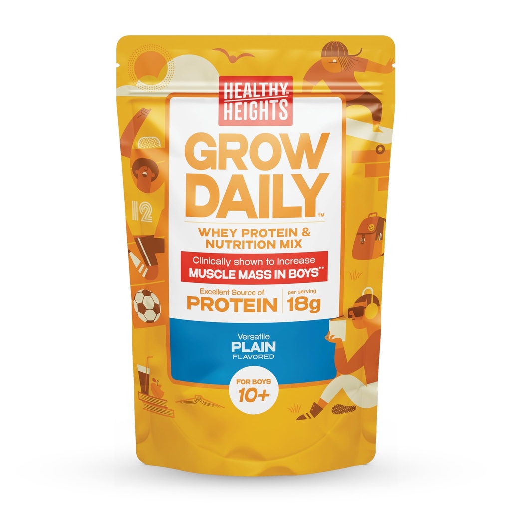 Healthy Heights Grow Daily Kids Protein Drink Mix (Plain) - High Protein Shake for Boys 10 +