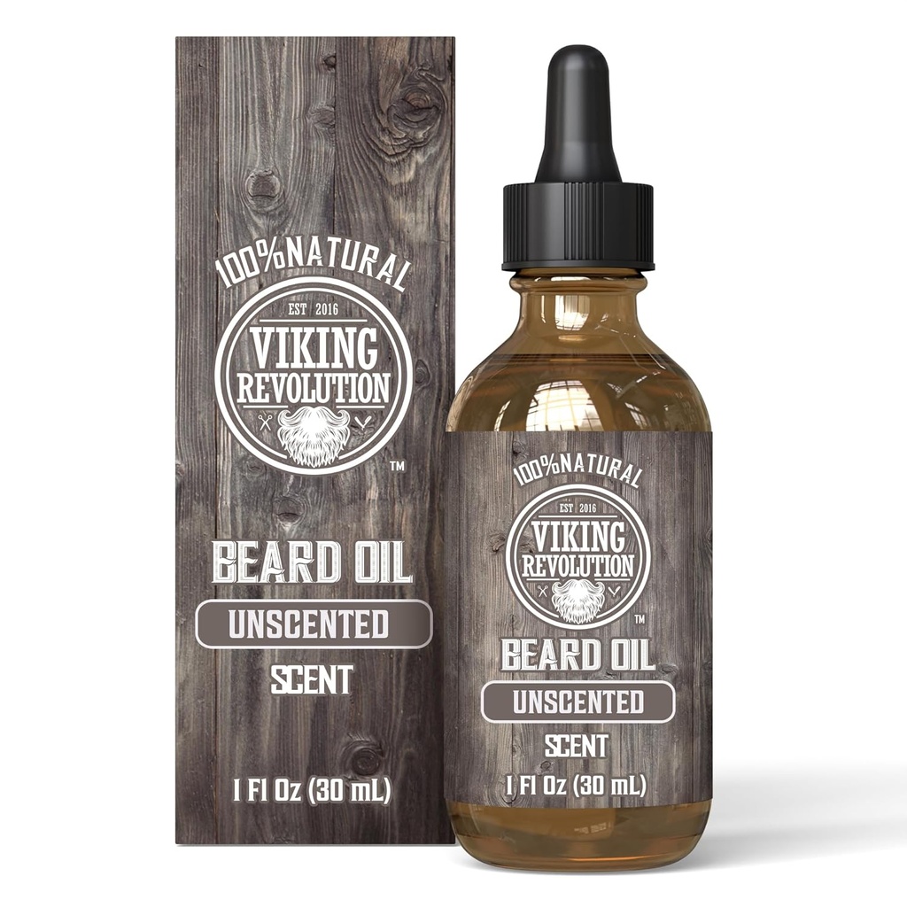 Revolusi Viking Unscented Beard Oil untuk Pria - Natural Mins Beard Oil dengan Argan Oil dan Jojoba Oil - Beard Softer, Strengthens dan Moisturizes - Beard Conditioner untuk Pria (Unscented, 1 Pack)