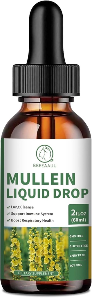 Mullein Drops for Lungs, Mullein Leaf Extract 1000MG for Respiratory, Imune & Diffic Dution, with Quercetin, Marshmallow, Elderberry, Black Cumin Seed, Bromelain, Non-GMO, Vegan, 2 Fl Oz