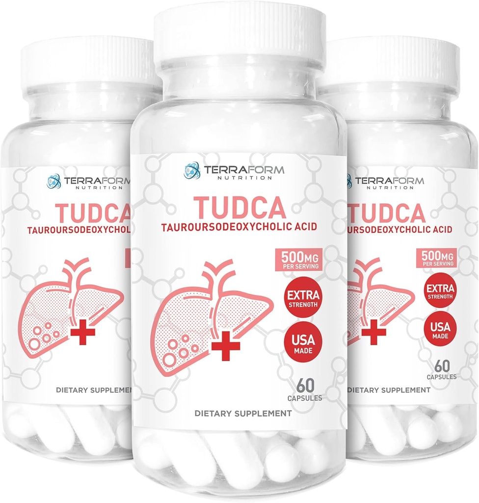 (3 Kemas) Terraform Pure TUDCA (Tauroursodeoxycholic Acid) - 500mg Per Serving - Dukungan Hati Murni & Kesehatan - 60 Capsules