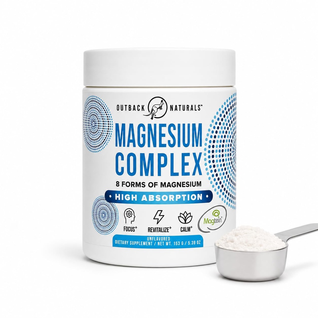 Powder Pelengkap Magnesium - 8 Tipes Magnesium, L- Thretonate (Magtein), Glycinate, Malate, dan More for Brain Health, Relaxation, Maximum Absorpsi - Unflafected, 30 Servings