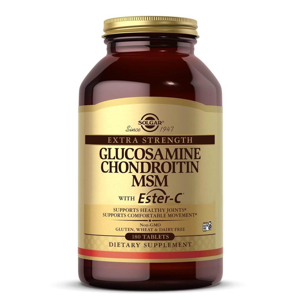 Solgar Ekstra Kekuatan Glucosamin Chondroitin MSM w / Ester- C, 180 Tablet - Promotes Sehat Joints, Pasokan Gerakan & Collagen Formation - Non-GMO, Gluten Tidak, Dairy No - 60 Servings