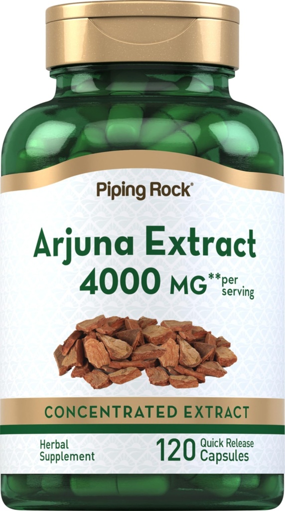 Piping Rock Arjuna Extract 124; 4000 mg 124; 120 Capsules 124; dari Arjuna Bark Herb Herb 124; konsentrasi Herbal Supplemen 124; Non-GMO, Gluten Bebas