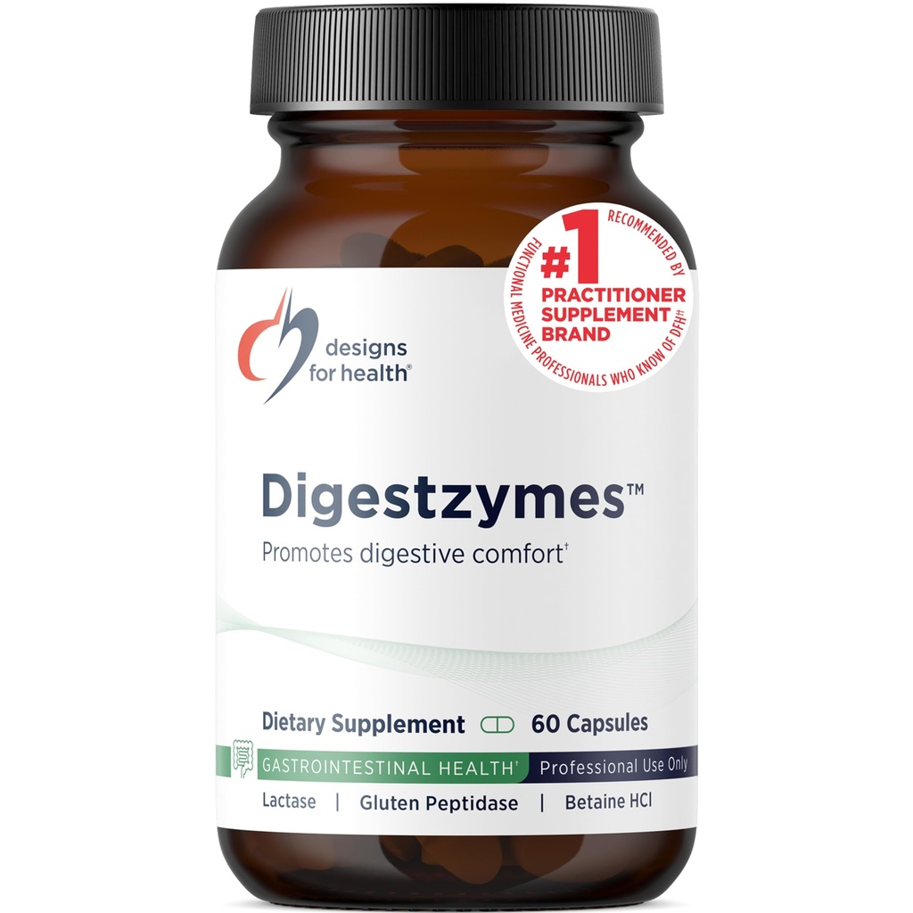 Desain untuk Kesehatan Digestzymes - Enzymes Digeptical + Betaine Hydrochloride untuk Bantuan Gas & Bloating - Pepsin, Ox Bile, Lactase Enzyme & Lipase Enzymes untuk Dibuble (60 Capsules)