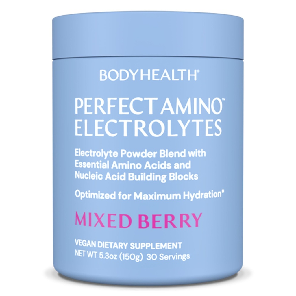 BodyHealth PerfectAmino Electrolytes Powder No Sugar, Keto Sugar Free Fasting Electrolytes Drink Mix, Powder Hidration dengan Trace Minevation - Mixed Berry - 30 Servings