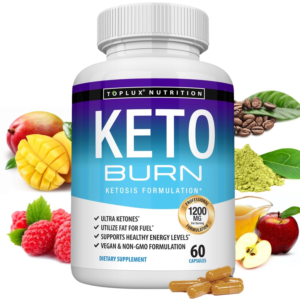 Toplux Keto Burn Pil Ketosis Weight Los - 1200 Mg Ultra Advanced Natural Ketogenic Fat Burner Menggunakan Diet Ketone untuk Perempuan 60 Katup Suplemen