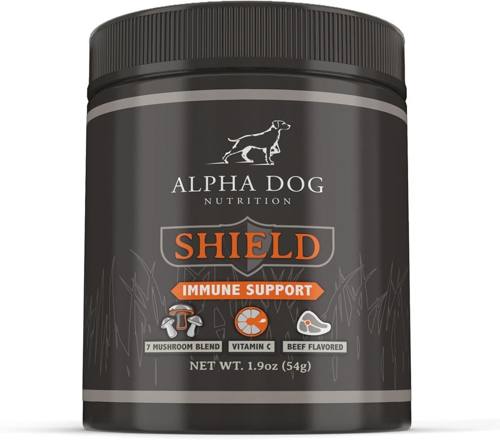 Suplemen Dukungan Imune Perisai untuk Anjing oleh Nutres Alpha Dog - 7 Nutertionary Mushroom Powder Complex + Vitamin C ke Boost Imunity - Sampai dengan 60 Servis untuk Anjing Kecil, 54g