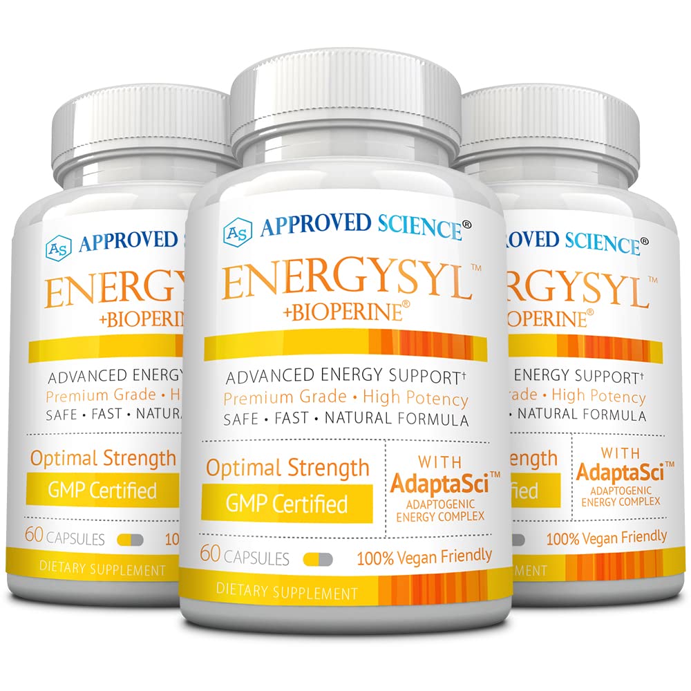 Disetujui Energi Sains - Caffeine Bebas - dengan Adaptogens, B Vitamin, dan Bioperin - 3 Bulan Pasokan - 180 Kapsul