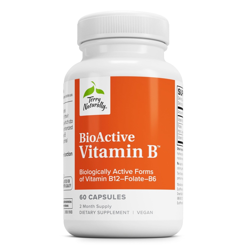 Terry Alami BioActive Vitamin B - Aid Heart Health dengan Bioactive B Vitamin - Suplemen dengan Felour & Kalsium - B Kompleks Vitamin untuk Aid Vitamin System Fungsi - 60 Kapsul