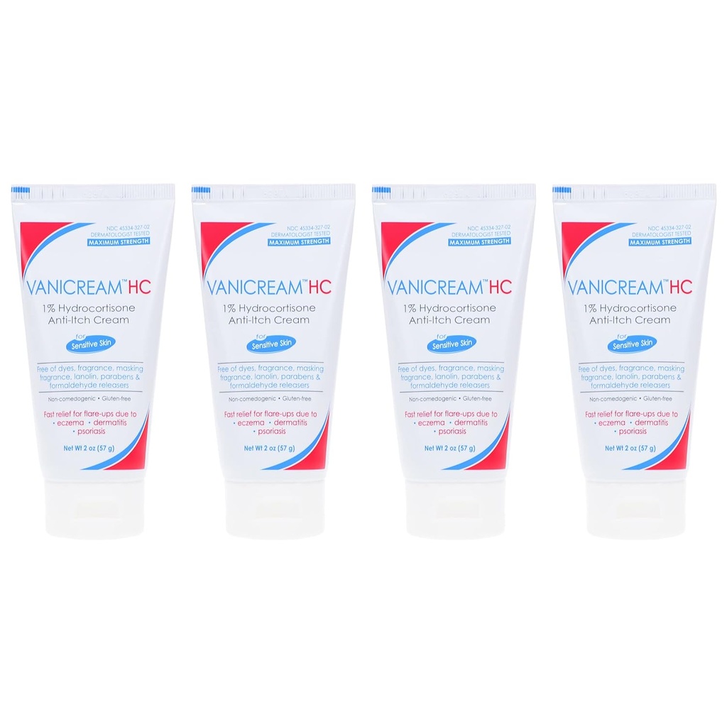 Vanncream HC 1% Hydrocortisone Anti- Itch Cream - 2 oz, Paket 4