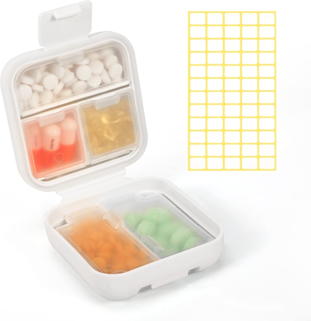 Dynippy Daily Pill Organizer 5 Kompartemen Moicible Portabel Kasus Pil Kecil untuk Pocket Purse Travel Box Portable Medicine Vitamin Oil Ikan Hoolder (White)