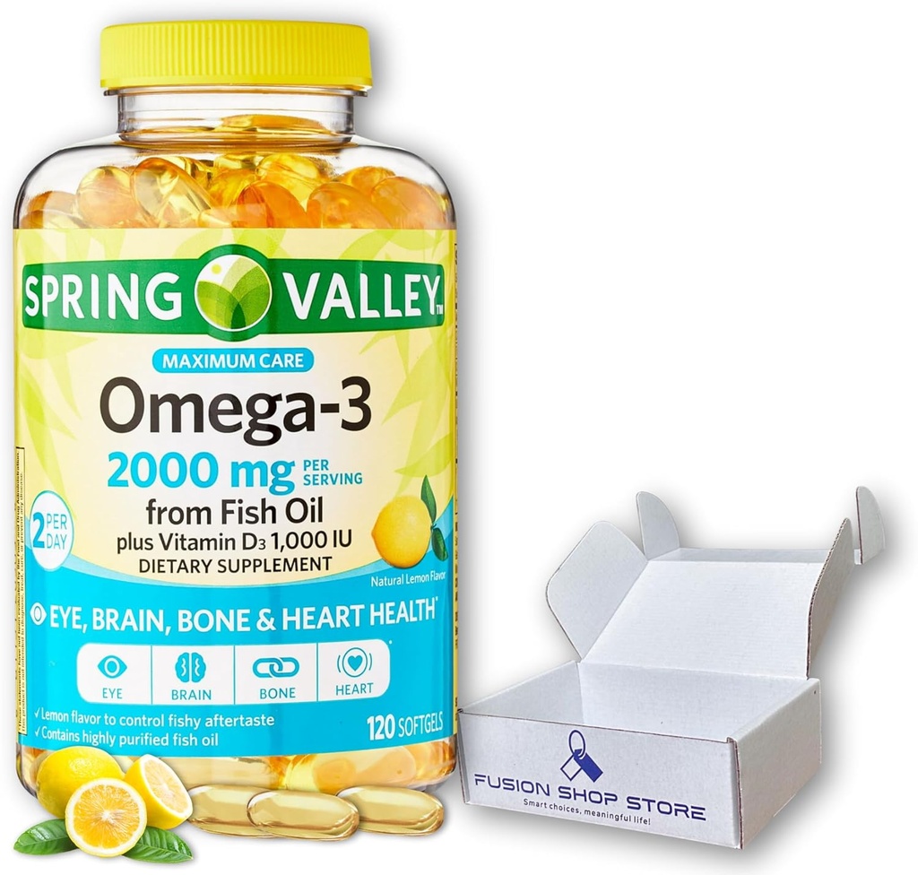 Omega 3 2000mg softgels- Minyak Ikan, 120ct (Paket 1), Dikemas oleh Toko Fusion