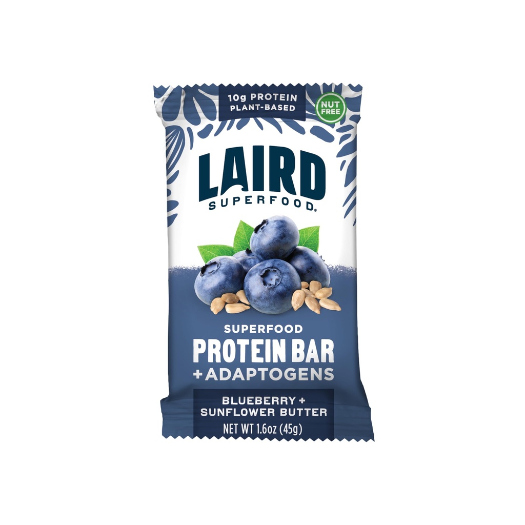 Laird Superfood Functional Protein Bars, Protein Bar tapi Lebih baik dengan Real Ingrediens, Functional Jamur 10g Plant-Based Protein, 6g Fiber, Blueberry Sunflower Butter, 10 Count (Pack of 1)